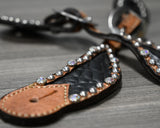 Ladies Spur Straps with Silver Dots, Gems, and Black Gator (382-JGA)