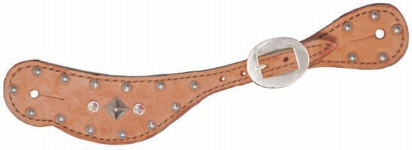 Ladies  Rough Out Spur Straps with Silver Dots and Gems (382-ROT)