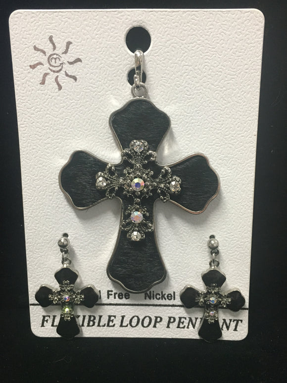 Black Cross Pendant Set (PS-BK)