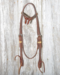 Bronco Billy's Headstall Tie Front Browband Chocolate with Basketweave Tooling (BBGL-TFTC)