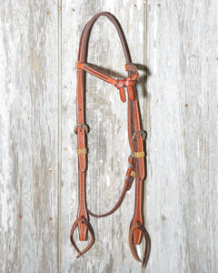 Bronco Billy's Headstall Tie Front Browband Light Oil with Basketweave Tooling