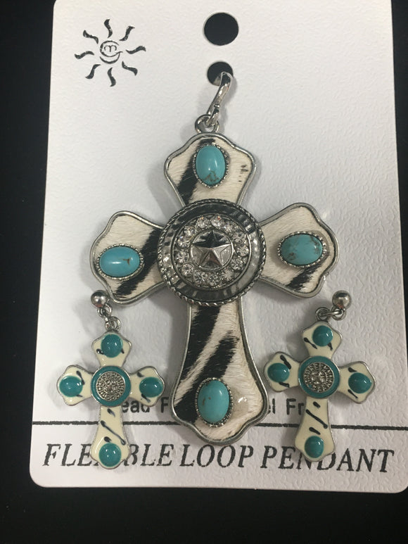 White & Turquoise Cross Pendant Set (PS-WTRQ)